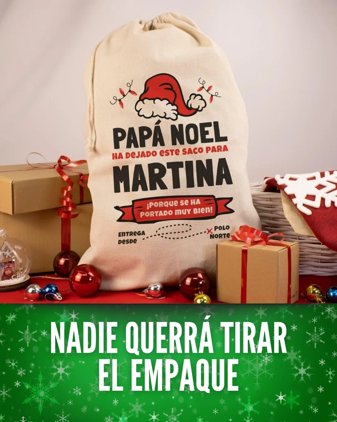 Saco navideño personalizado para empaque de regalos