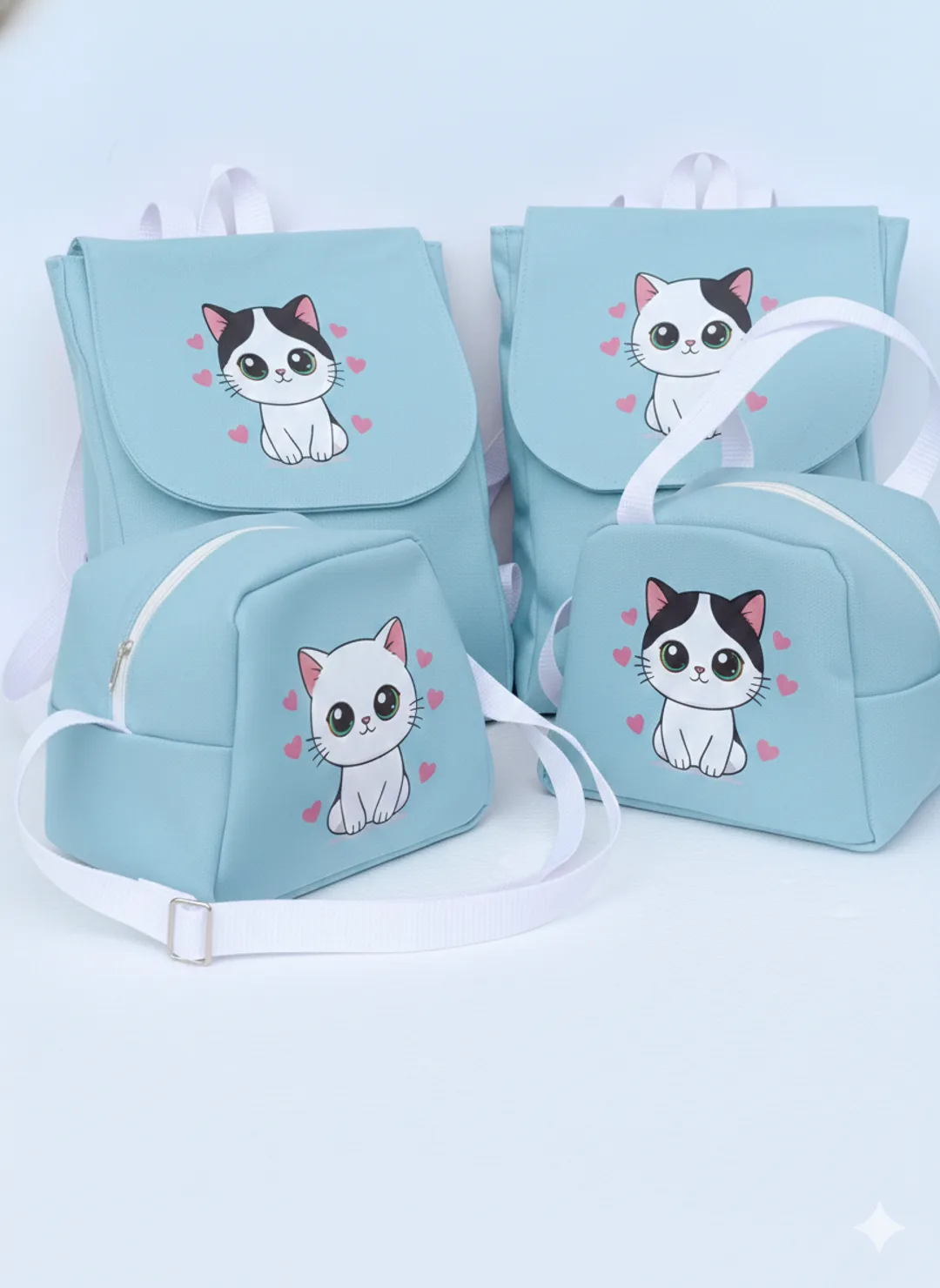 Set infantil celeste personalizado con ilustración de gatito