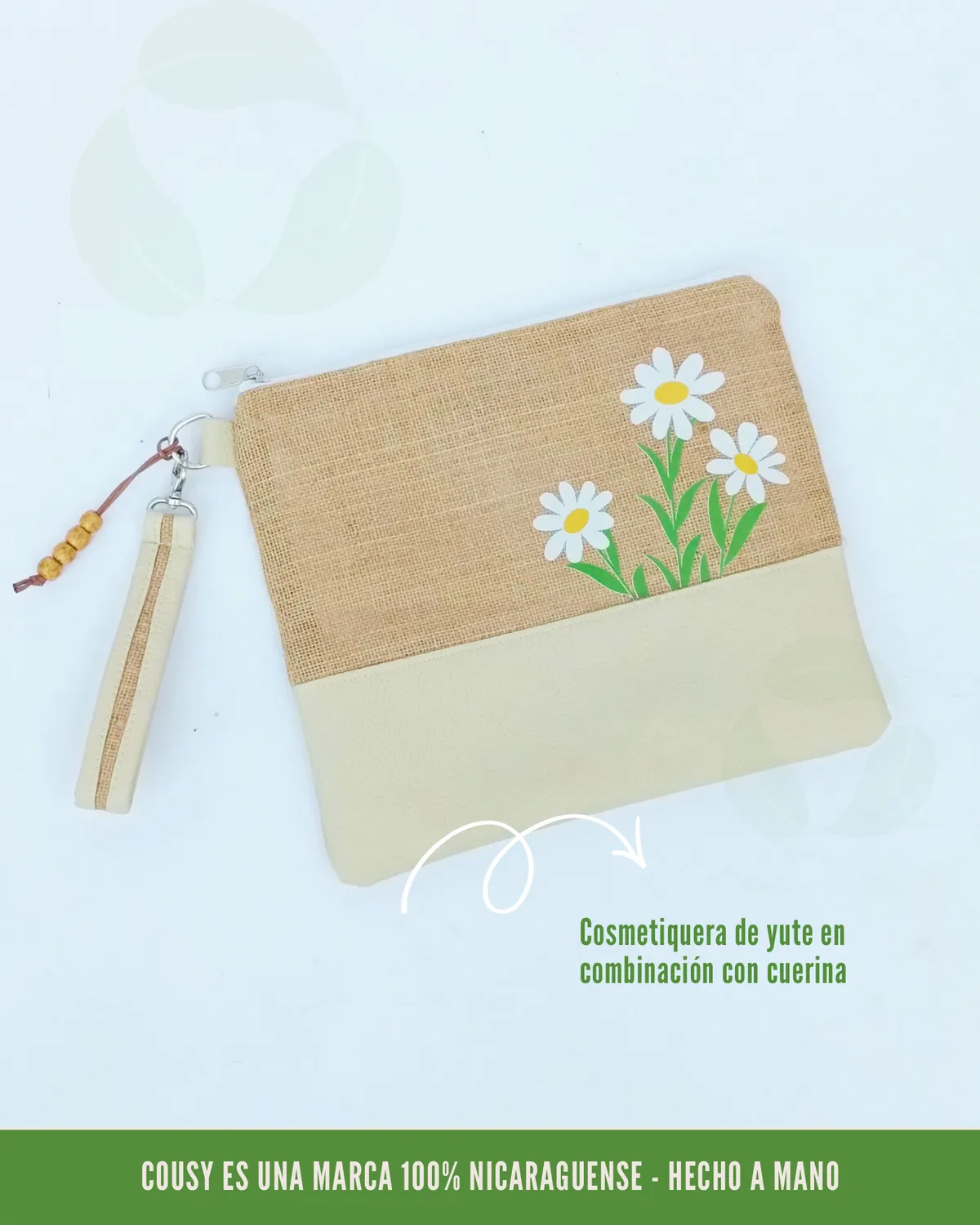 Cosmetiquera de yute y cuerina de Cousy para regalos empresariales ecológicos.
